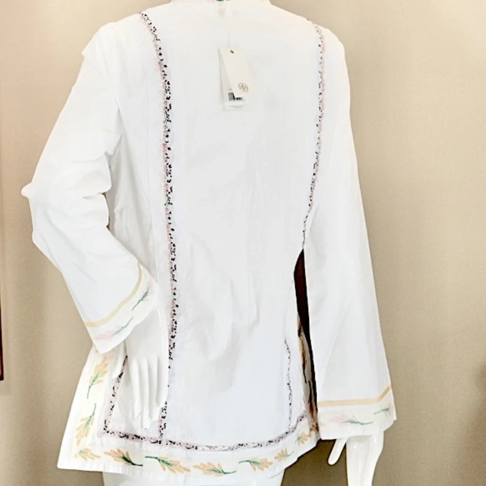 🏷️ NWT Tory Burch Ribbon Embellished Tunic in White Size 4